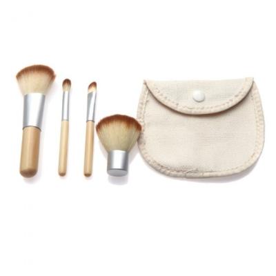 China Fan Brush 4 Pole Short Canvas Bag Handle Makeup Brush Beauty Tool Kit Bamboo Makeup Brush Set for sale