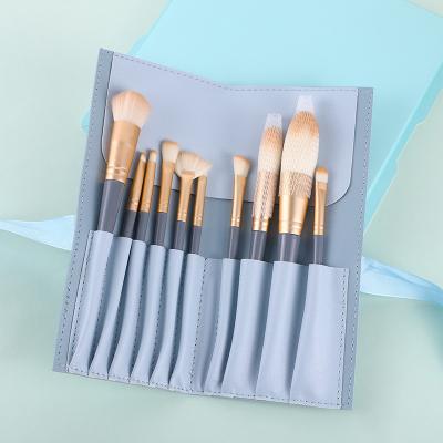 China Fan Brush New 10 Deck Makeup Blue Brush Portable Soft Hair Blush Brush Eyeshadow Brushes Beauty Tools for sale