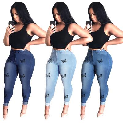 China Plus size WJ156 plus size jeans for women skinny jeans butterfly large size copy plus size elastic jeans for sale