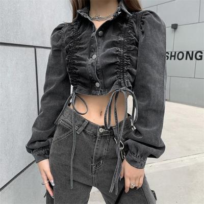 China WH004 Ladies Breathable Casual Short Denim Jackets Solid Long Sleeve Tops For Women Ladies Denim Jacket for sale