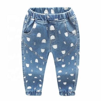 China Sale CJ005 Bell Waist Breathable Warm Light Blue Jeans Kids Boys Boys Cartoon Elastic Bottom Printing Kids Jeans Pants for sale