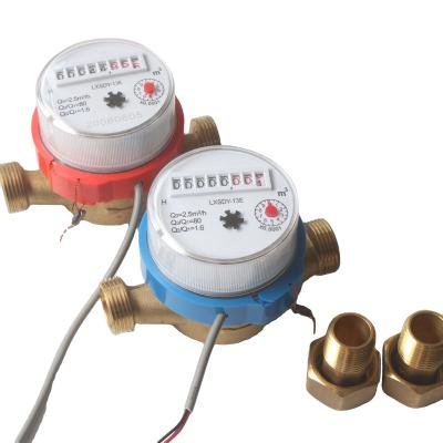 China High Performance Hot Selling Digital Red and Blue Single Jet Water Meter Lxs-13E Single Jet Water Meter Brass Shell for sale