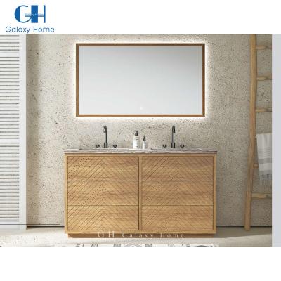 China Modern Bathroom Cabinet Double Sink Hotel Bathroom Vanity Combo Marble Floor Solid Wood Standing Vanity for sale