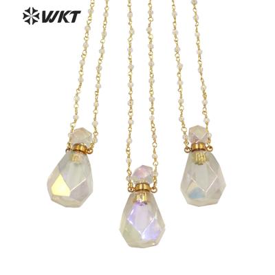 China NEWEST WKT WT-N1235 Fashion Romantic Gold Plated Faceted Crystal Aura Quartz Point Perfume Bottle Necklace As Gift for sale