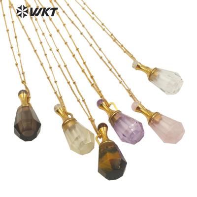 China New Classic WT-N1186 Teacup Shape Natural Stone Perfume Bottle Necklace Elegant Rose Quartz Perfume Bottle Pendant Necklace for sale