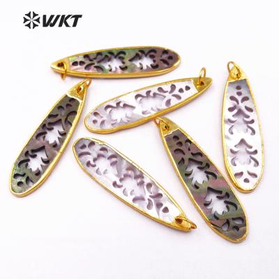 China Wholesale WT-P1347 Romantic Make Carved Shell Hollow Pendant 24k Gold Trim Carved Hollow Shell Drop Pendant for sale