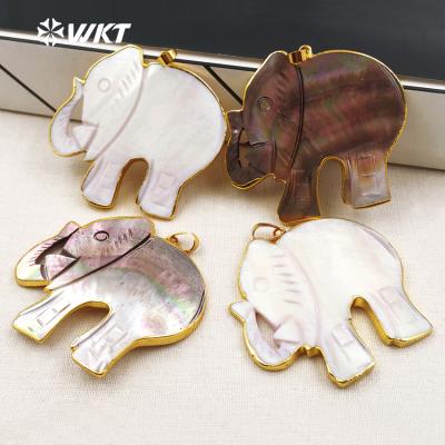 China Newest Fashionable WT-P1345 Shell Carved Elephant Pendant Unisex Hand - Carved Gold Trim Shell Elephant Pendant for sale