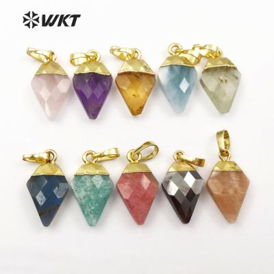 China Wholesale Natural Stone WT-P1401 Stone Pendant With 24k Gold Plated Multi Color Crystal Mini Pendant for sale