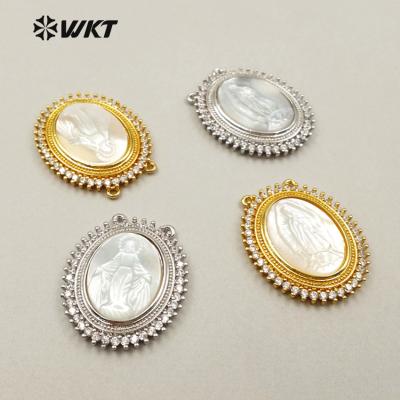 China Wholesale New Fashion Natural Shell Jewelry Oval Shape Holy Cubic Zircon JF253 WKT Micro Pave Pendant for sale