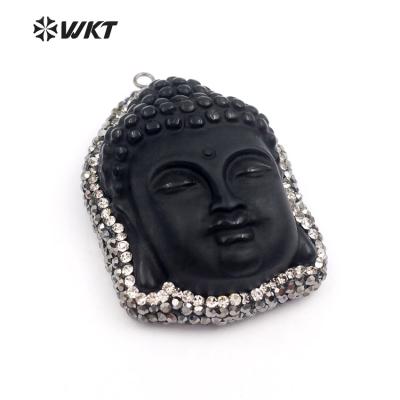 China WT-NP366 fashionable natural black obsidian cut faux stone paved buddha pendants, boho black stone buddha pendant for sale