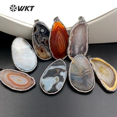 China New Arrival Fashion Rhinestone NP309 Wholesale Agate Slice Natural Shape Pendant Elegant Rhinestone Pave Pendant for sale