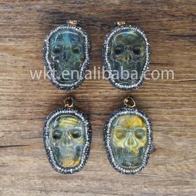 China CZ WT-NP044 Natural Labradorite Carved Skull Pendants, Natural Hand Carved Stone Pendants for sale