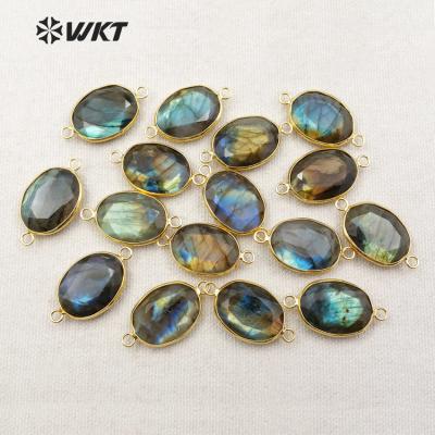 China WT-C211 Labradorite Brass Connector Faceted Bezel Shape Oval Connector Connector Women Jewelry Wholesale Making for sale