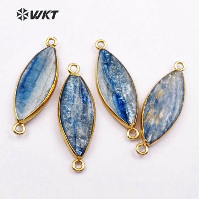 China Newest WT-C115 Brass Kyanite Connector 24k Hot Natural Blue Gold Plated Double Loops Blue Kyanite Connector Pendant for sale