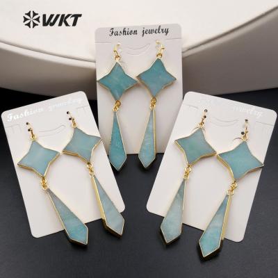 China New Fashion Wholesale Amazonite WT-E386 WKT Unique Design Dangle Earrings Natural Amazonite Dangle Earrings for sale