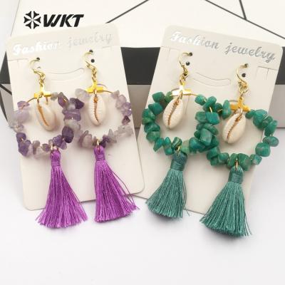 China Newest Fashion Bohemia WT-E447 Natural Cowry Shell Bohemia Earrings With Tassel Gold High Quality Earring for sale