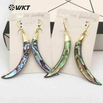 China Fashion Wholesale Abalone Horn Shell Earrings WT-E130 Long Tusk Dangling Earrings for sale