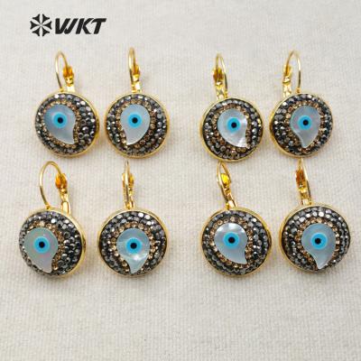 China RE008 Fashion Charm Evil Eye Earrings Crystal Gold Plated Earring With Shell Earring For Women Special Jewelry for sale