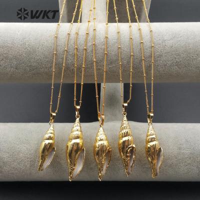 China Wholesale New Fashion Real Trumpet Shell WT-JN020 WKT Gold Plated For Lady Decorate Jewelry Trumpet Shell Necklace for sale