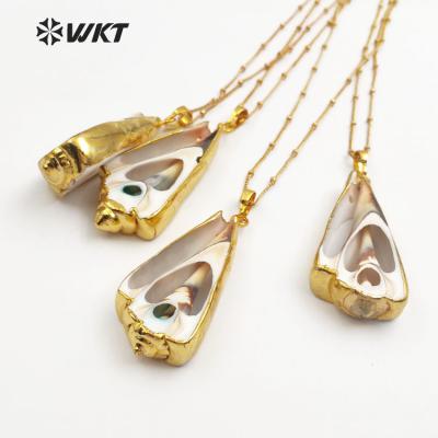 China Brass HOT Natural 24k Gold Edged Shell Necklace, Sea Shell Jewelry WT-N333 for sale