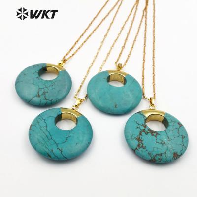 China Wholesale WT-N1129 gold boho gold plated turquoise necklace, natural green turquoise stone necklace for sale