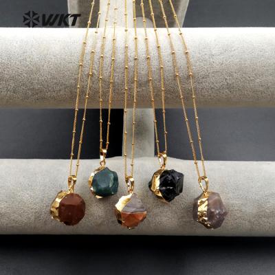 China WT-N1086 WKT New Real Fashion Charm 24k Wholesale Natural Raw Stone Gold Plated Agate Ball Necklace for sale