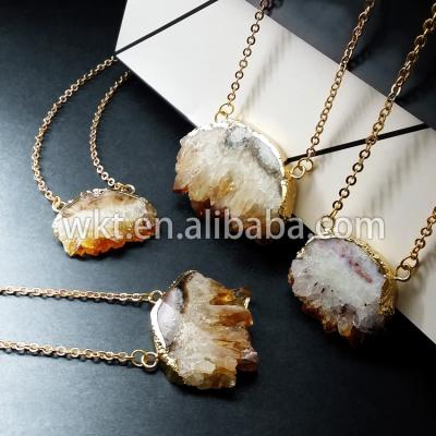 China Natural precious yellow crystal gemstone quartz necklace 24k gold plated, raw rough stone necklace WT-N192 for sale