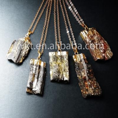 China New gemstone! ! 24k gold filled black raw stone necklace, black tourmaline stone necklace WT-N246 for sale