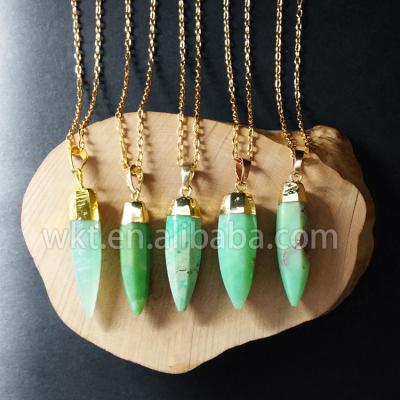 China Wholesale WT-N563 Chrysoprase Point Brass Natural Stone Necklace, Fashion Green Natural Stone Necklace for sale