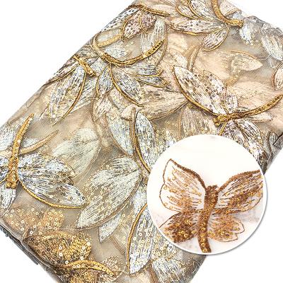 China Viable 2 Yards New Luxury French White Wedding Sequins Lace Embroidery Tulle Lace Fabric Bridal Dress Fabric for sale