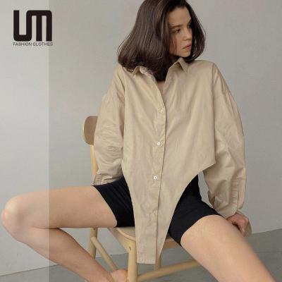 China New Fashion Liu Ming 2022 Anti-wrinkle Y2K Women's Casual Long Sleeve Decline Irregular Collar Shirt Button Tops for sale