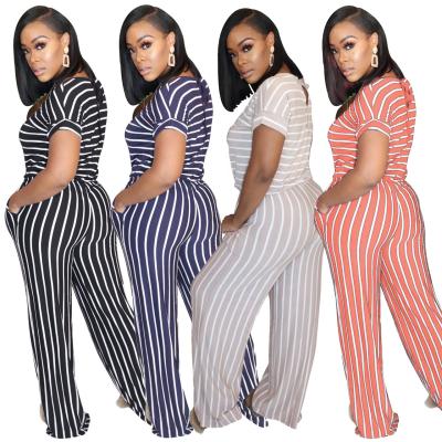 China Wholesale Sustainable Short Full Length Sleeve Stripe XXL Romper Jumpsuit Women Straight Slim for sale