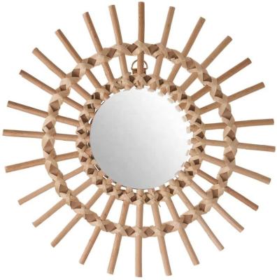 China Traditional Factory Supply Popular Round Shabby Chic Sun Mirror Decoration Wicker Wall Mirrors Rattan Frame for sale