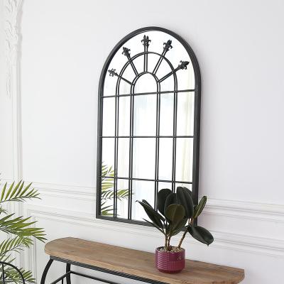 China Wholesale Modern Metal Framed Decor Mirror Arch Rustproof Iron Large Mirror To Decorate Living Room Gothic Style Wall Mirror for sale