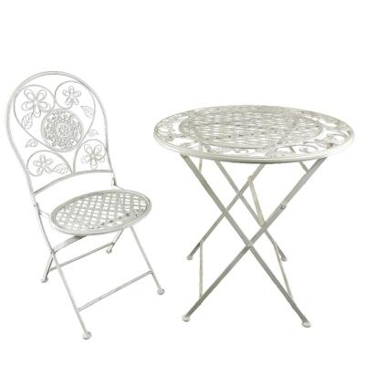 China Eco-Friendly Vintage Material White Round Two Seater Portable Folding Dining Table And Chair Set for sale