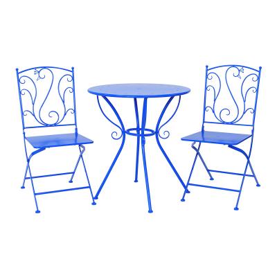 China Custom Rustproof Blue Folding Peacock Pattern Furniture Outdoor Garden Bistros Patio Set Metal Waterproof for sale