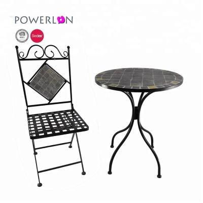 China Sturdy Build Out Door Table Round Mosaic Modern And Chair Garden Bistros Metal Furniture Modern Bistros Set For Patio Garden for sale