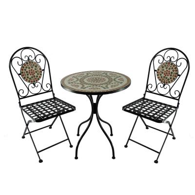 China 2 Seater Folding Table And Chair Mosaic UV Resistant Bistro Set 3 Piece Garden Set Cafe Furniture for sale