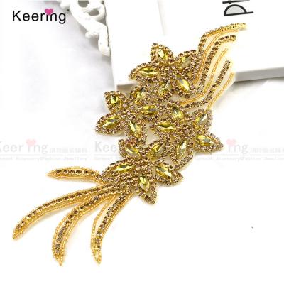 China Wholesale Flatback Iron On Applique Beaded Bridal Lace Flower Applique WRA-1036 for sale