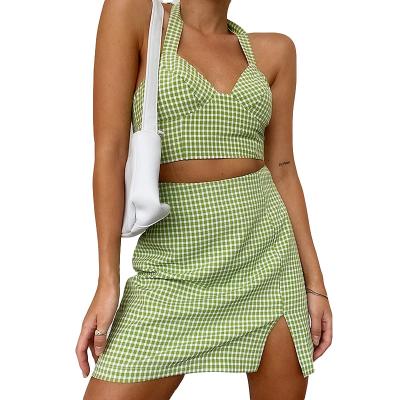 China Check Pattern Breathable Small Strap Two Piece Set For Women Party Dresses Casual Wear for sale