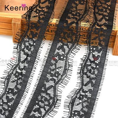 China Viable Embroider Black Polyester Eyelash Lace Trim For Lingerie Women Underwear Dress Garment WLCD-172 for sale