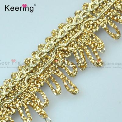 China Water soluble garment gold metallic lurex crochet fringe lace trim for decorate at dress border WTPF-644 for sale