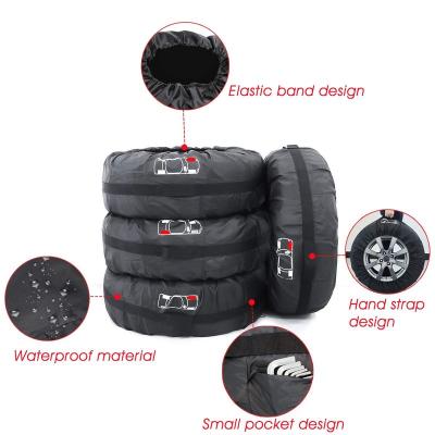 China Polyester Crate Polyester Auto Wheel Protector 4pcs S/L Dustproof Waterproof Universal Tire Storage Bag Carrier Car Spare Tire Cover for sale