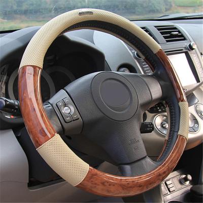 China Comfortable Sports Car Wheel Cover Light Wood Grain Car Steering Leather Steering Covers Fits Fits 38cm/15