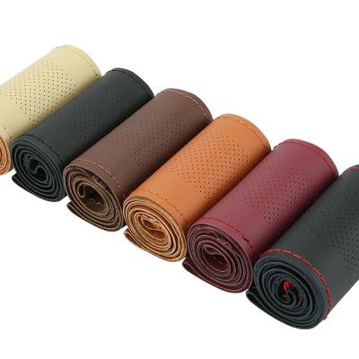 China Sports Car Steering Wheel Covers Braid DIY 38cm Soft Leatherette Car Covers Needle And Thread Auto Accessories Car for sale