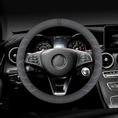 China Luxury Anti Slip Leather Car Anti Slip Suede Protector Steering Wheel Cover for sale