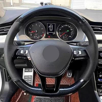 China Car Luxury Non-slip Black Genuine Leather Steering Wheel Cover for sale