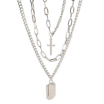 China Titanium Steel Triple Layer Necklace Hip Hop Hip Hop Chain Multilayer Cross Necklace For Women for sale