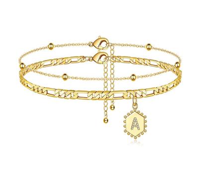 China 2021 Cuban Link Casual/Sporty High Quality Gold Layered Alphabet Anklet Adjustable Ankle Chain For Women for sale