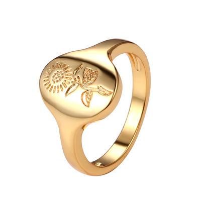 China Hot Sale Environmental Friendly Stacking Band Ring Gold Flower Signet Ring Chunky Dome Ring For Women for sale